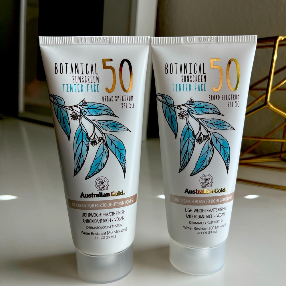 2 Australian Gold spf 50 tinted sunscreen bb cream fair - light NEW
